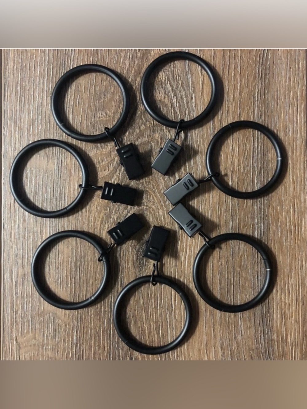 Black Metal Curtain Rings with Clips - Pack of 7